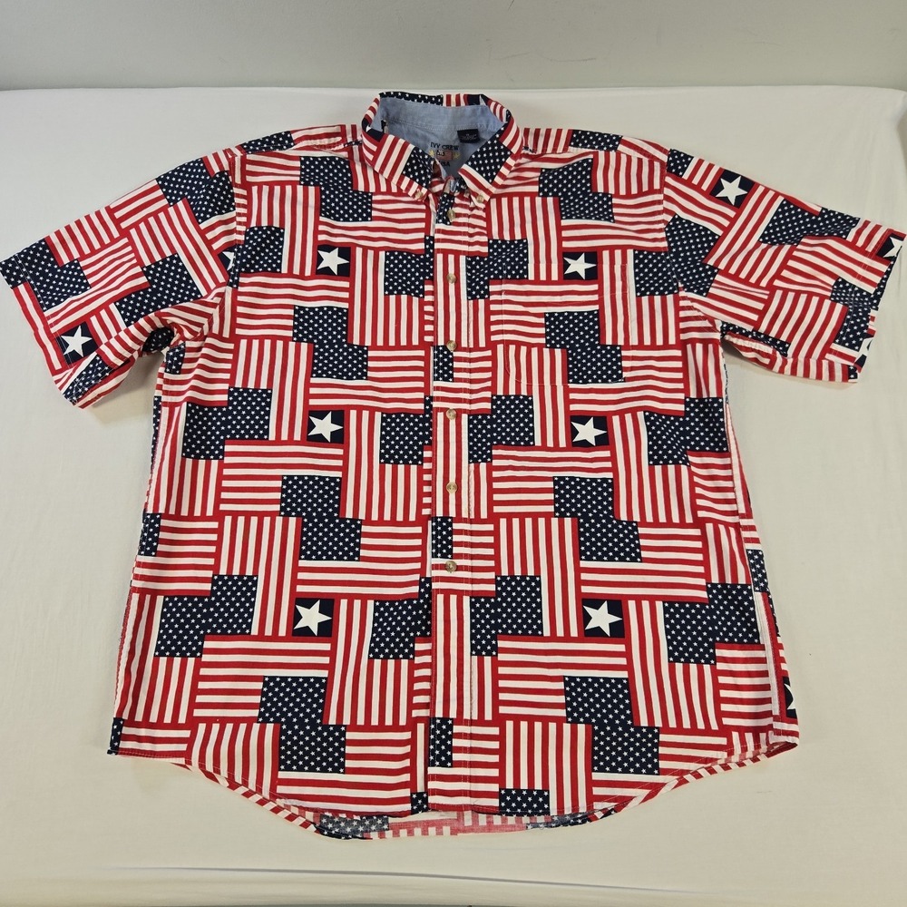 Stars And Stripes USA Flag Mens Button Up Shirt Size XL Ivy Crew Red White Blue
